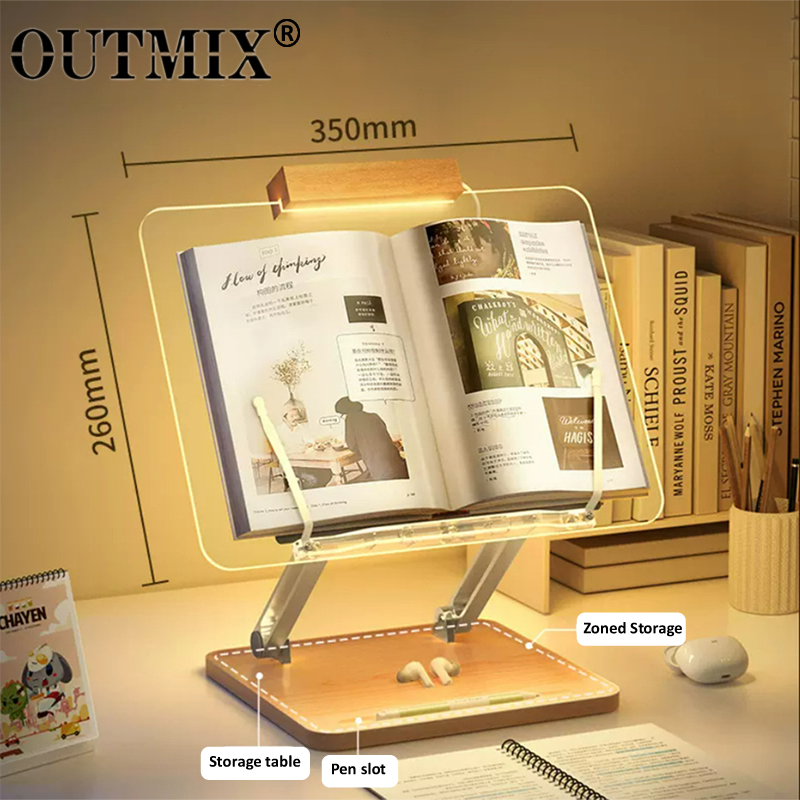 Laptop Office Accessories - Stand Baca Kayu dengan Lampu Akrilik